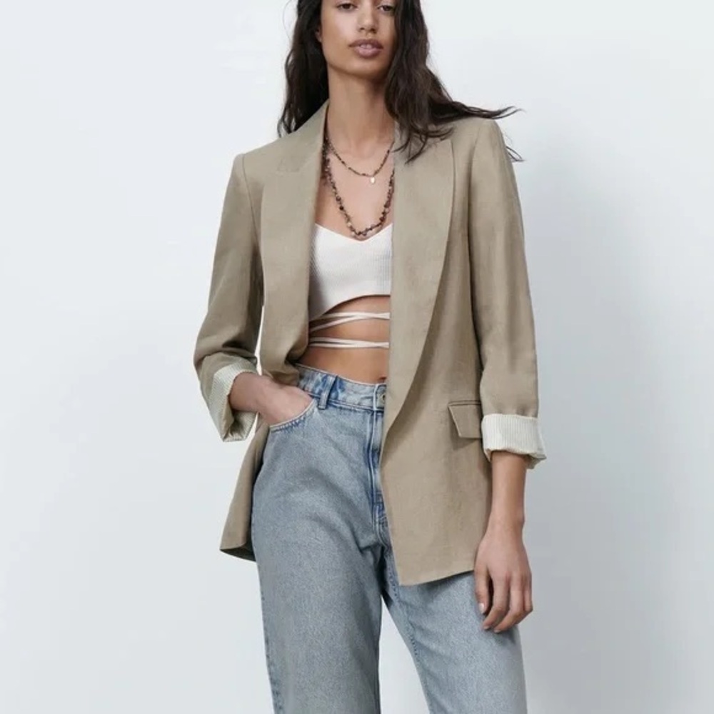 Zara linen  Women’s beige khaki Blazer